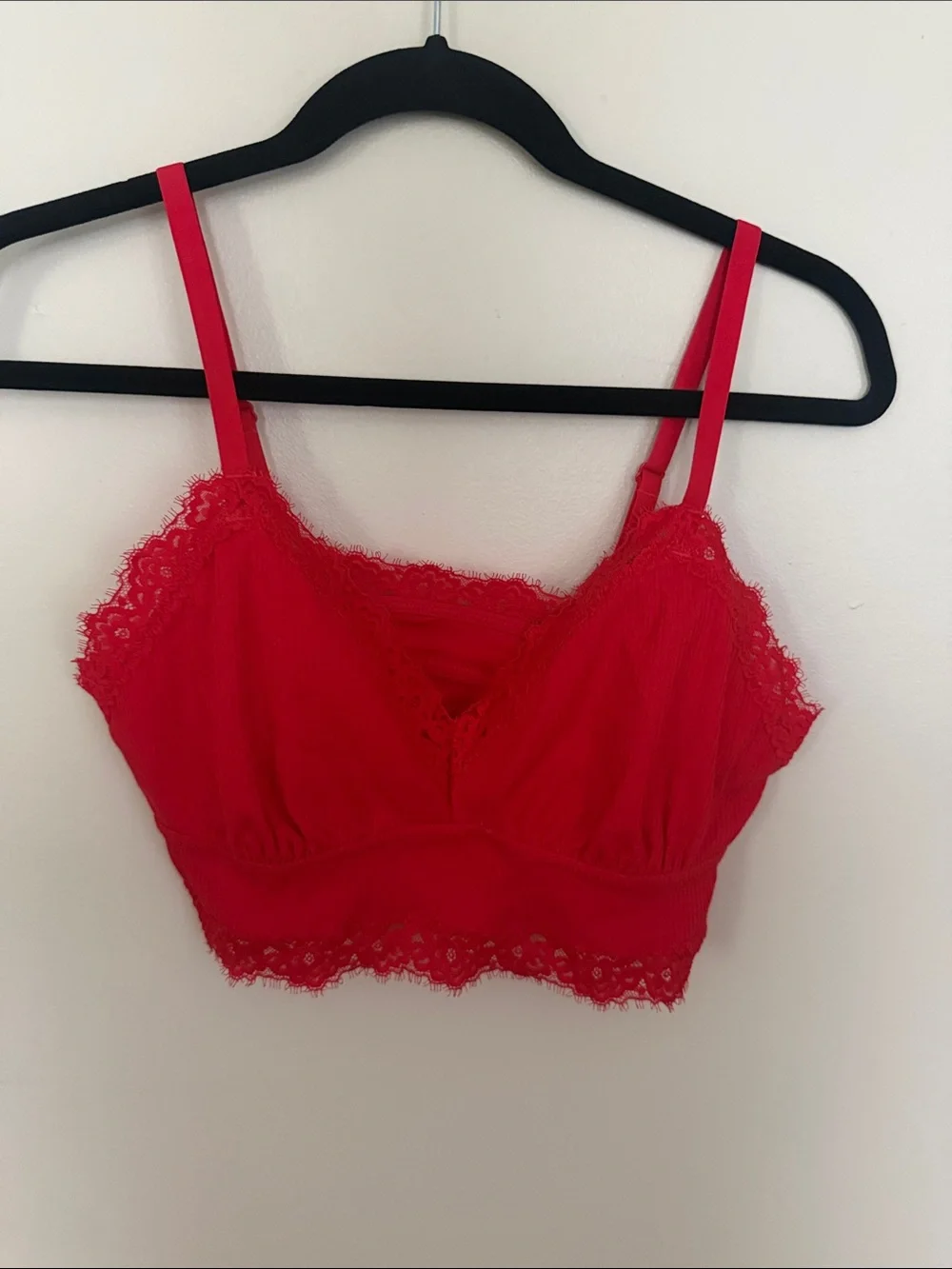 aerie Red Lace Bralette with Scalloped Hem